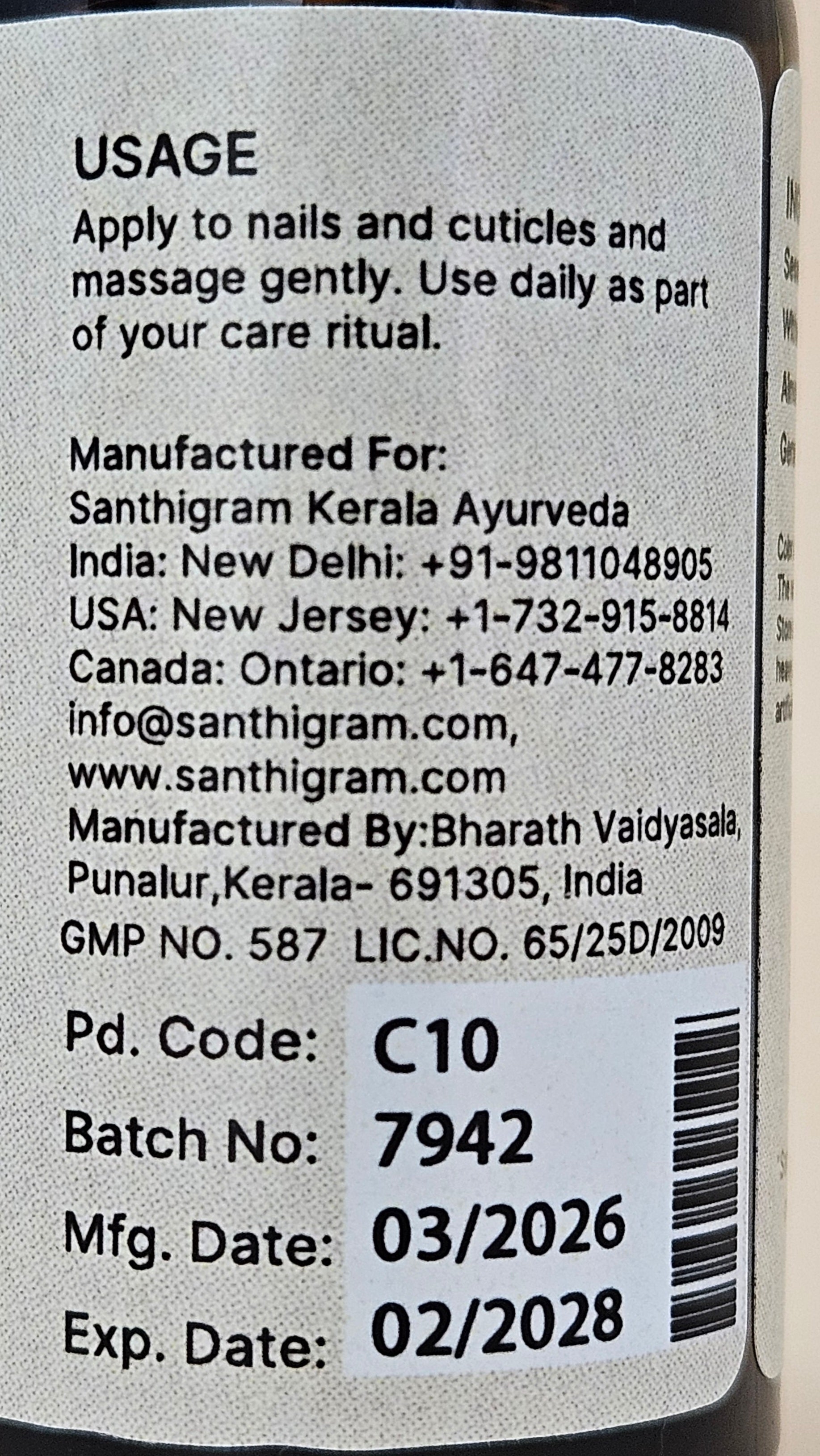 Nail Cares Cuticle Oil — Ashwagandha & Almond Oil | Santhigram Herbals, 30ml