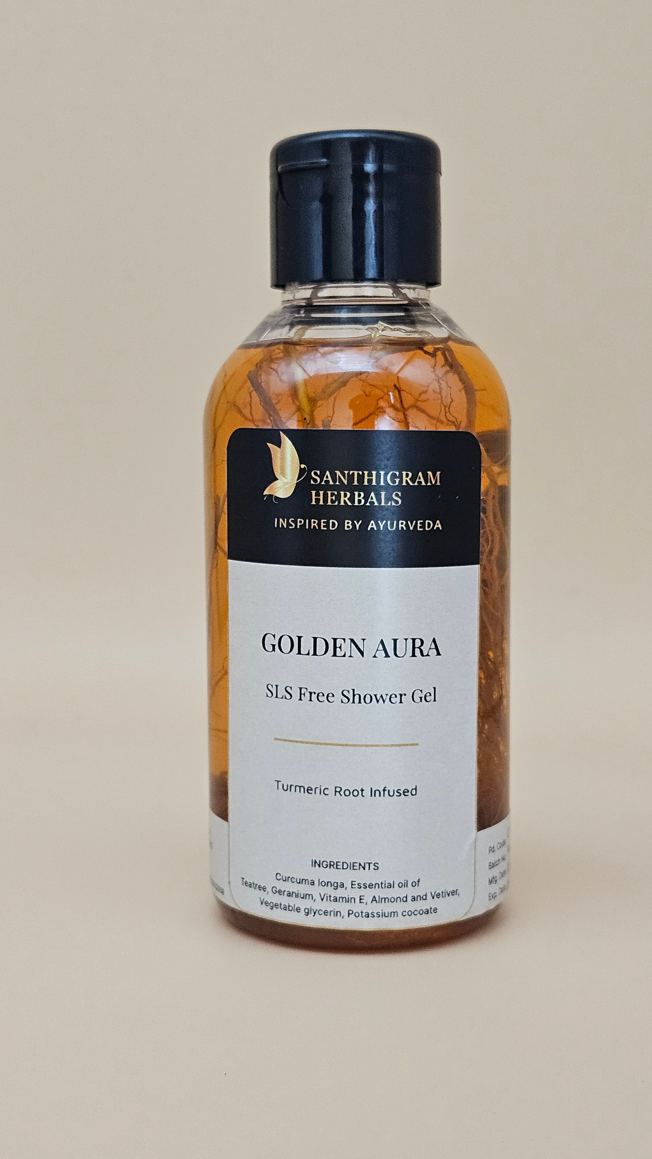 Golden Aura SLS Free Shower Gel — Turmeric Root Infused | Santhigram Herbals, 200ml