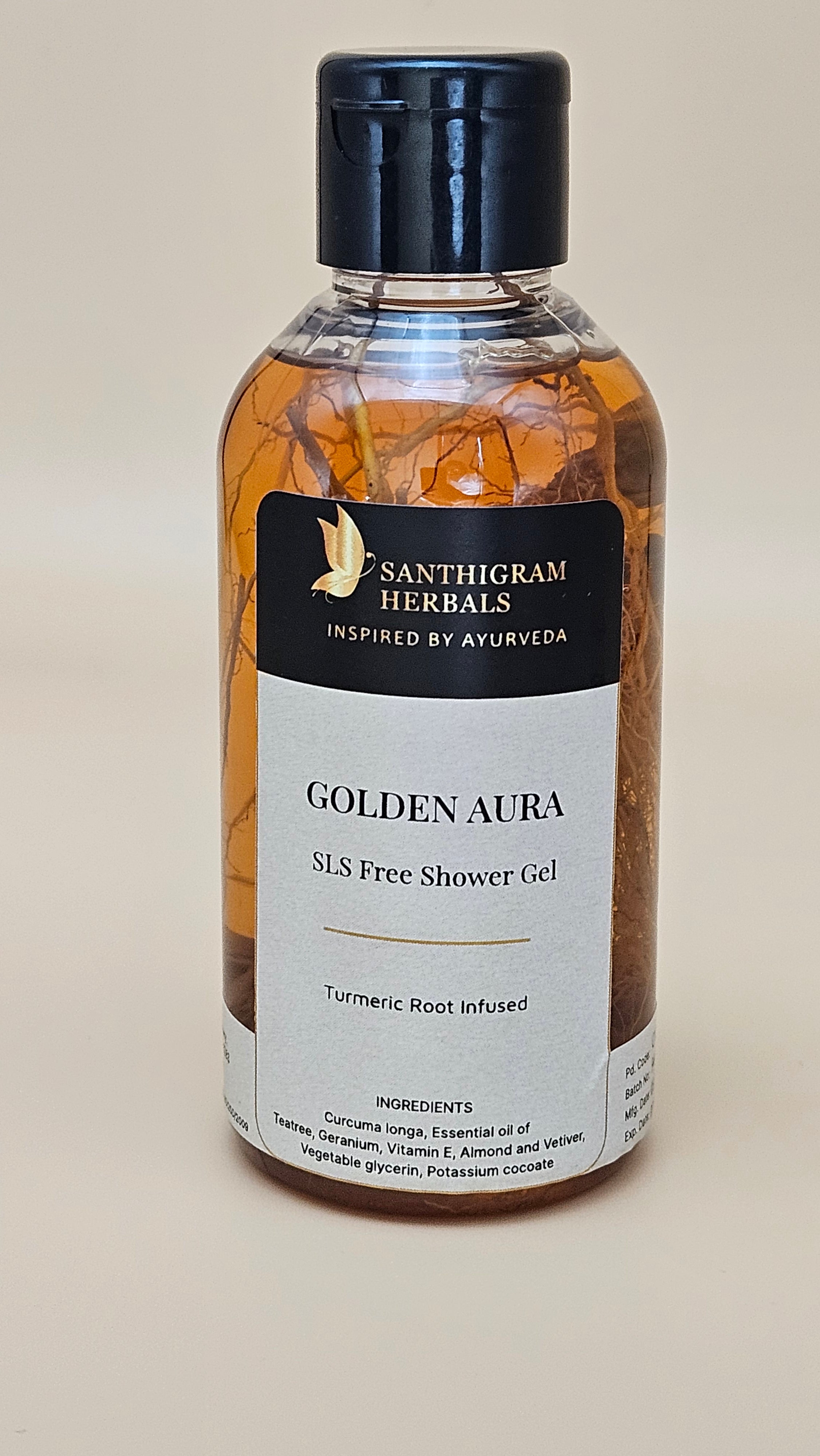 Golden Aura SLS Free Shower Gel — Turmeric Root Infused | Santhigram Herbals, 200ml
