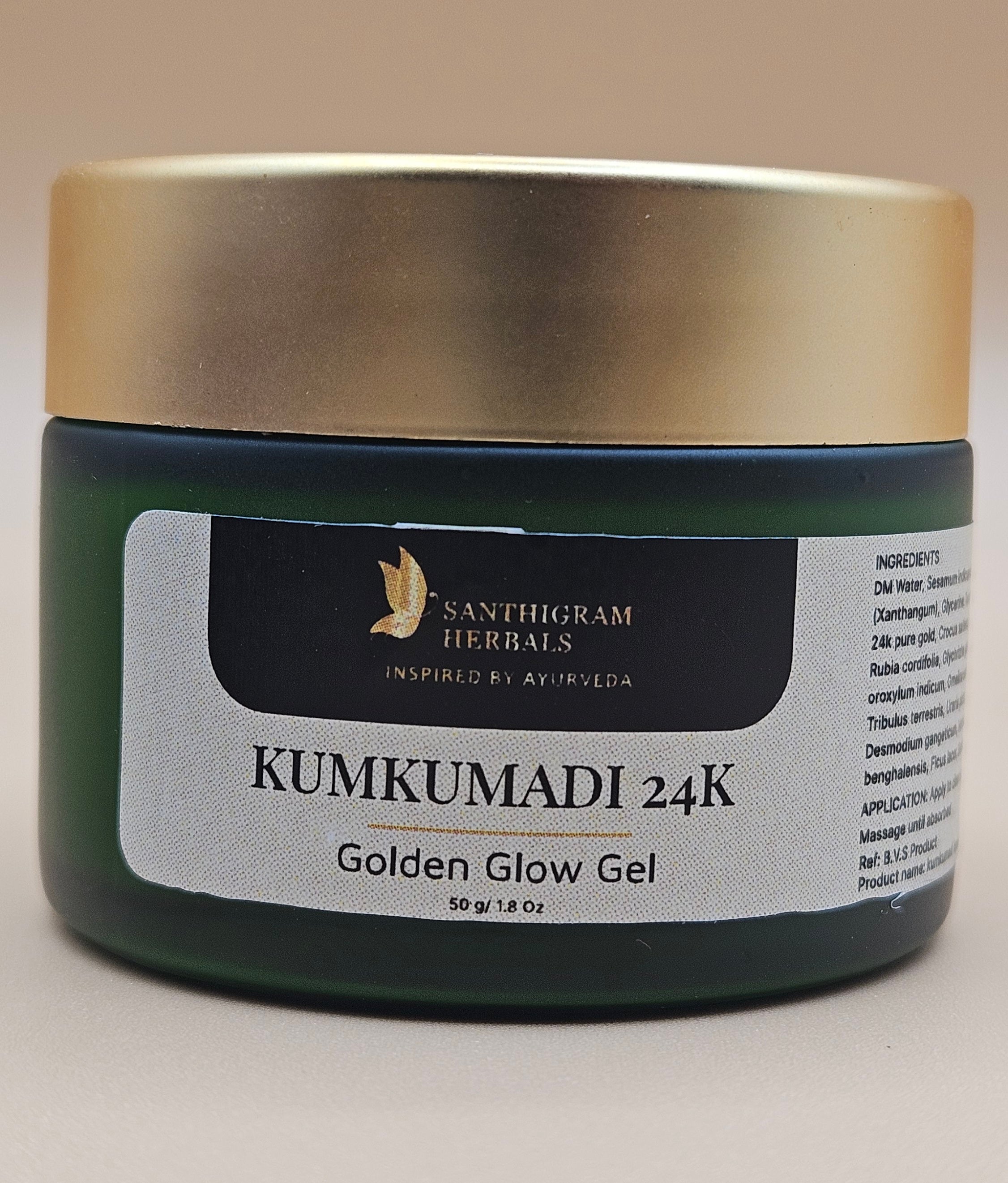 Kumkumadi 24K Golden Glow Gel — Saffron & 24K Gold Lepam | Santhigram Herbals, 50g